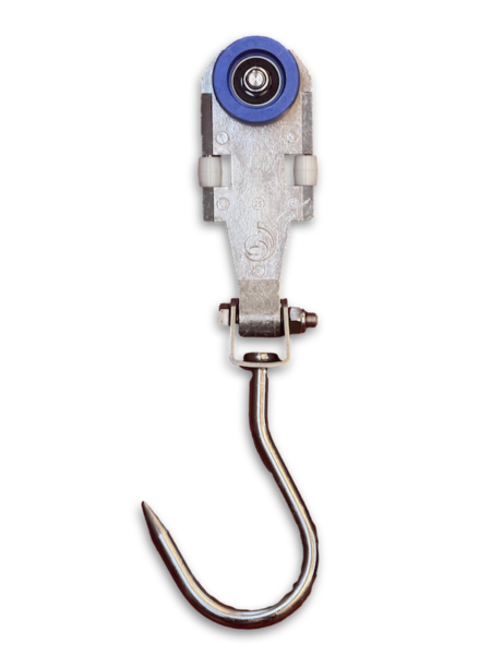 19mm twin track roller with blue standard bearing wheels and 15mm hook